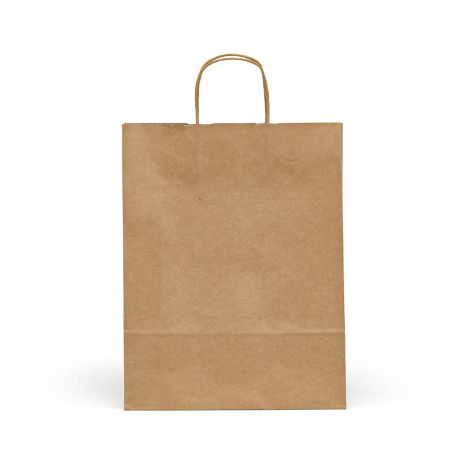 Sac en papier kraft recyclé marron présenté de face sur fond neutre, sans marquage apparent