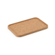 Plateau rectangulaire en liège avec rebords présenté en perspective sur fond neutre, sans personnalisation visible
