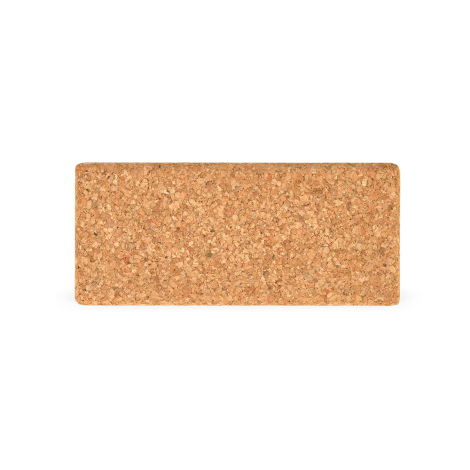 Bloc de yoga en liège en format allongé présenté de face, sans personnalisation visible