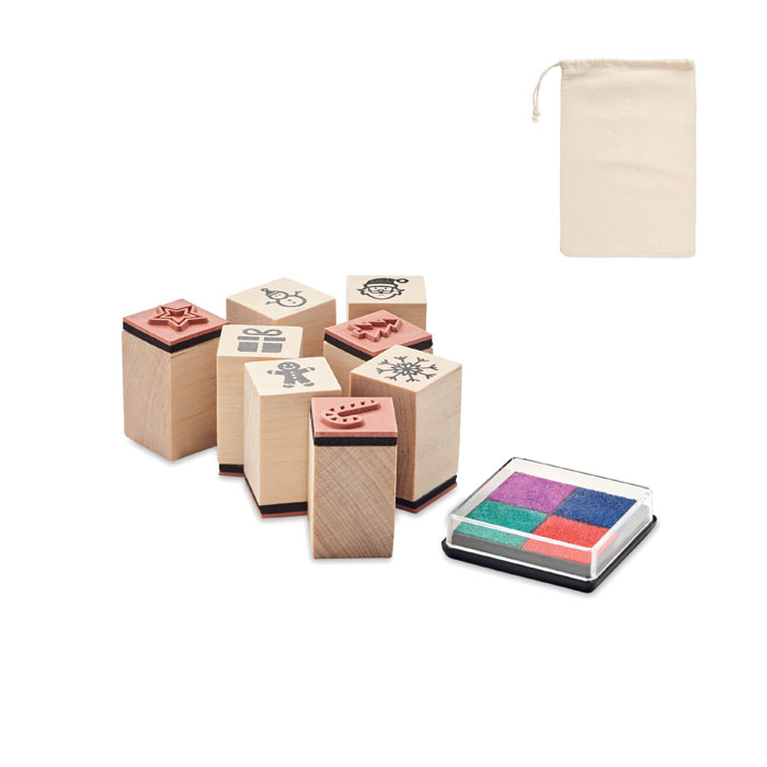 Set publicitaire de 8 tampons en bois STAMPIE Beige