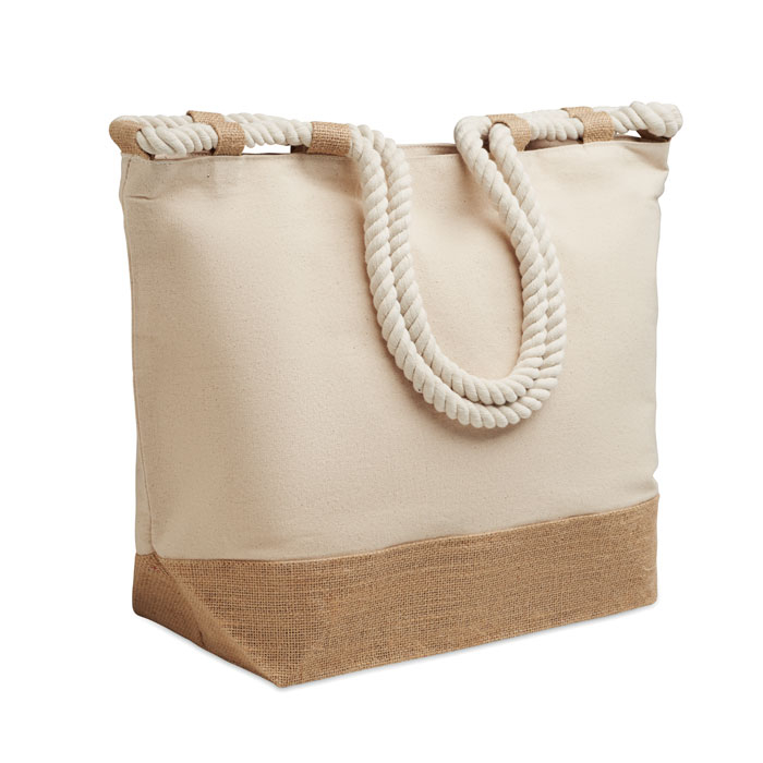 Cabas toile coton 280 g/m² et jute personnalisable Makenke Beige