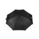 Parapluie noir ouvert vu de dessus montrant la structure de la toile, sans marquage visible Parapluie noir ouvert vu de dessus montrant la structure de la toile, sans marquage visible