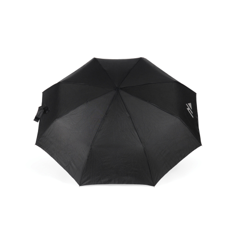 Parapluie noir ouvert vu de dessus montrant la structure de la toile, sans marquage visible