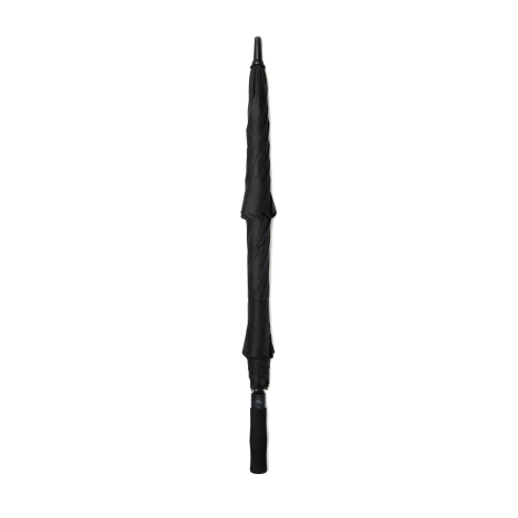 Parapluie noir fermé présenté verticalement sur fond neutre, sans personnalisation visible
