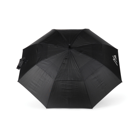 Parapluie noir ouvert vu de dessus sur fond neutre, sans marquage visible