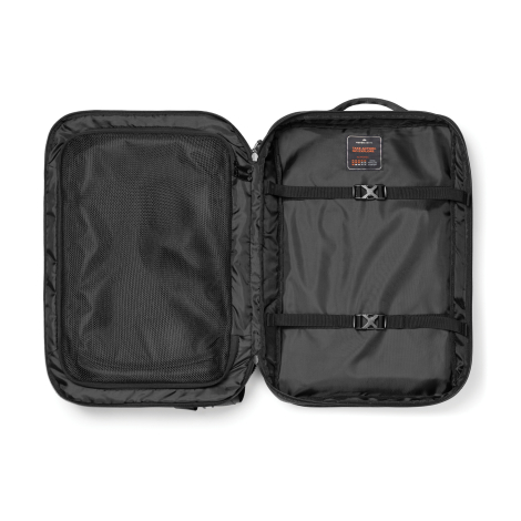 Sac à dos ouvert à plat montrant les compartiments internes, sans marquage visible