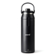Gourde isotherme noire vue de face sur fond neutre avec personnalisation visible sur le corps du produit Gourde isotherme noire vue de face sur fond neutre avec personnalisation visible sur le corps du produit