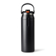 Gourde isotherme noire avec poignée relevée présentée en angle sur fond neutre, sans personnalisation visible Gourde isotherme noire avec poignée relevée présentée en angle sur fond neutre, sans personnalisation visible