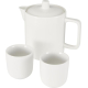Théière et deux tasses en céramique présentées de face, sans personnalisation visible.