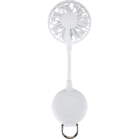 Ventilateur portable blanc présenté de face, sans marquage visible.