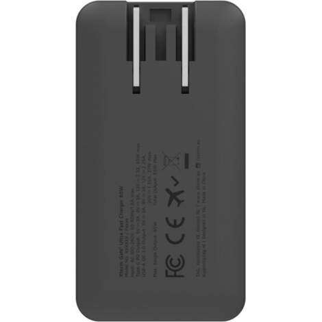 Chargeur de voyage vu de dos avec prises secteur intégrées, sans personnalisation visible.