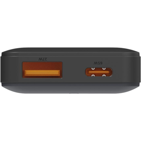 Gros plan sur les ports USB-C et USB-A du chargeur, sans marquage visible.
