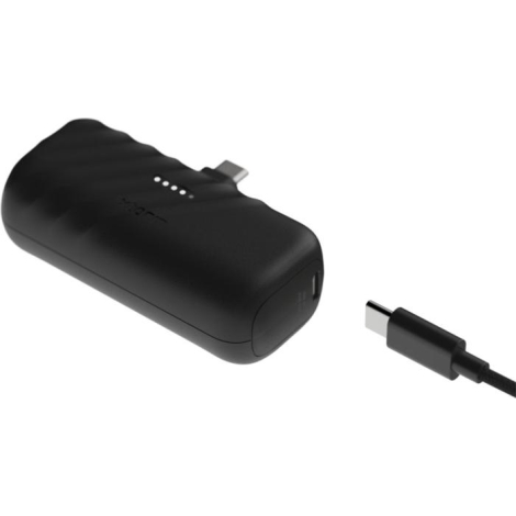Batterie de secours présentée avec câble USB-C à côté, sans personnalisation visible.