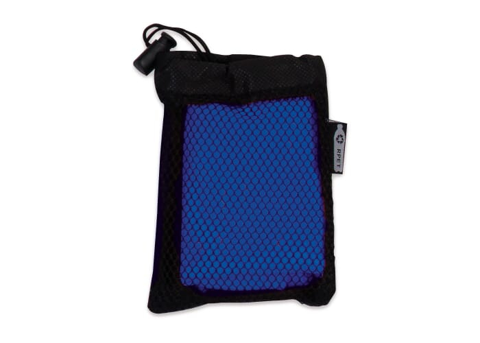 Serviette promotionnelle rafraichissante rPET 30 x 80 cm Noir/Bleu