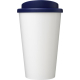 Gobelet avec couvercle bleu foncé, présenté uni sans décor ni impression, apparaissant sans marquage visible sur la surface exté