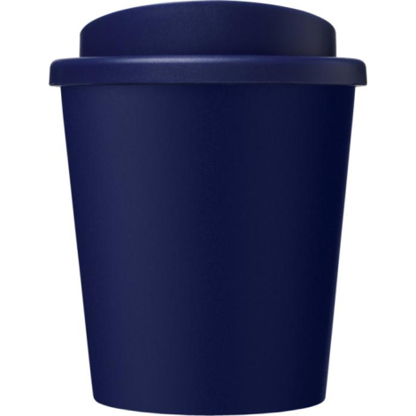 Petit gobelet bleu foncé avec couvercle assorti, présenté uni sans personnalisation visible sur la surface extérieure.