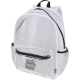 Sac à dos transparent avec poche frontale zippée, présentant une personnalisation visible sur la poche avant.