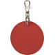 Porte-clés rond rouge avec attache métallique, sans personnalisation apparente.