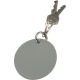 Porte-clés rond gris attaché à un trousseau de clés, sans personnalisation apparente.