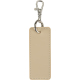 Porte-clés rectangulaire beige avec couture apparente sur le pourtour et attache métallique, présenté sans personnalisation appa
