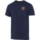 T-shirt unisexe bleu marine à manches courtes présenté de face, avec une personnalisation visible sur la poitrine gauche.