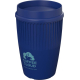 Gobelet bleu avec couvercle assorti et relief vertical sur la partie supérieure, présenté avec une personnalisation visible sur 