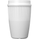 Gobelet blanc avec couvercle assorti et relief vertical sur la partie supérieure, présenté sans personnalisation apparente.