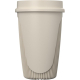 Gobelet beige avec couvercle assorti et relief vertical sur la partie basse, présenté sans marquage visible.