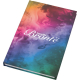 Carnet A5 à couverture rigide mate avec impression intégrale, présentant une personnalisation visible sur la couverture avant.