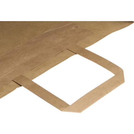 Zoom sur la poignée plate d’un sac en papier kraft, sans personnalisation apparente.