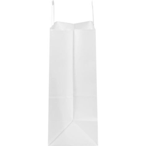 Vue latérale d’un sac en papier blanc montrant le soufflet, sans marquage visible.