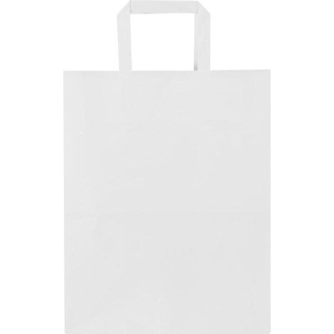 Sac en papier blanc vu de face avec poignées plates, sans personnalisation apparente.