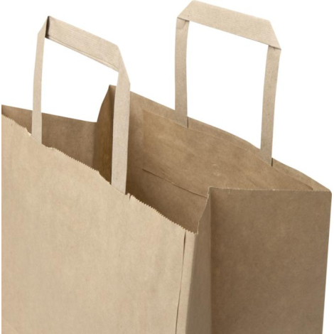 Vue rapprochée de sacs en papier kraft naturel mettant en avant les poignées plates et l’ouverture, sans marquage visible.
