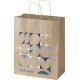 Sac en papier kraft naturel avec poignées torsadées, également présenté avec une personnalisation visible sur la face avant.
