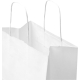 Vue rapprochée d’un sac en papier blanc mettant en avant l’intérieur et les poignées torsadées, sans marquage visible.