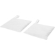 Deux sachets carrés blancs en tissu avec boucle de suspension, sans personnalisation apparente. Deux sachets carrés blancs en tissu avec boucle de suspension, sans personnalisation apparente.