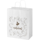 Sac en papier avec poignées torsadées, présentant une personnalisation visible sur la face avant du sac.