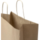 Vue rapprochée d’un sac en papier kraft montrant l’intérieur et les poignées torsadées, sans marquage visible.