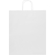 Sac en papier blanc vu de face avec poignées torsadées, présenté sans personnalisation visible.