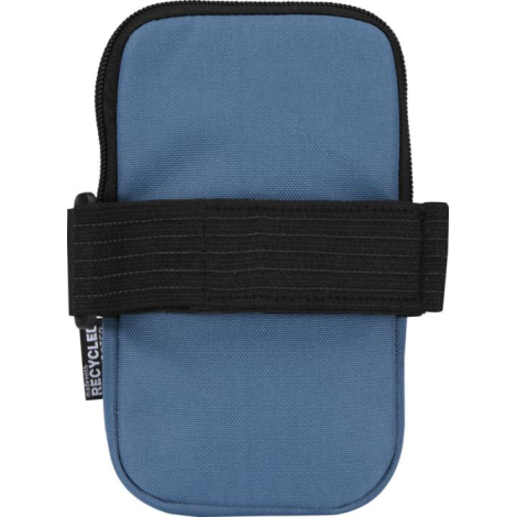 Vue arrière d’un étui bleu avec bande élastique de fixation antidérapante, sans marquage visible.