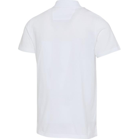 Polo unisexe blanc à manches courtes présenté de dos sans marquage apparent.