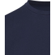 Vue rapprochée du col et du haut d’un t-shirt unisexe oversize bleu marine à manches courtes sans personnalisation apparente.