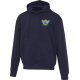 Sweat à capuche oversize unisexe bleu marine présenté de face avec personnalisation visible sur la poitrine gauche. Sweat à capuche oversize unisexe bleu marine présenté de face avec personnalisation visible sur la poitrine gauche.