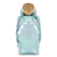 Vue de dessus d’une carafe en verre recyclé bleu clair avec bouchon en liège visible, sans personnalisation apparente. Vue de dessus d’une carafe en verre recyclé bleu clair avec bouchon en liège visible, sans personnalisation apparente.