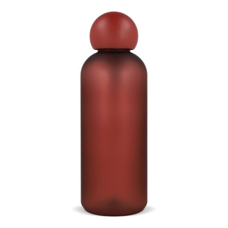 Bouteille d’eau rouge avec bouchon rond, présentée sans personnalisation visible.