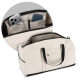 Sac de voyage beige présenté ouvert avec compartiments intérieurs visibles en vue rapprochée, sans personnalisation apparente. Sac de voyage beige présenté ouvert avec compartiments intérieurs visibles en vue rapprochée, sans personnalisation apparente.