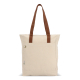 Sac cabas beige en toile avec longues anses marron, présenté sans marquage apparent. Sac cabas beige en toile avec longues anses marron, présenté sans marquage apparent.