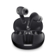 Boîtier de recharge noir ouvert avec écouteurs intra-auriculaires assortis, sans personnalisation visible. Boîtier de recharge noir ouvert avec écouteurs intra-auriculaires assortis, sans personnalisation visible.
