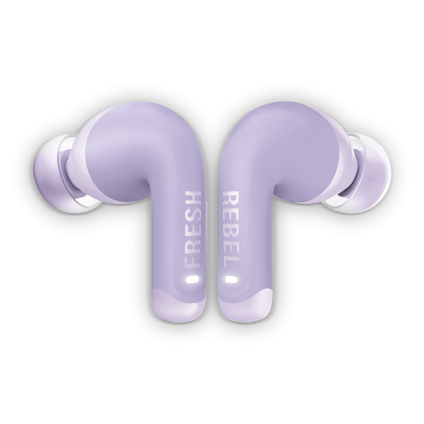 Deux écouteurs intra-auriculaires violets présentés seuls, sans marquage apparent.