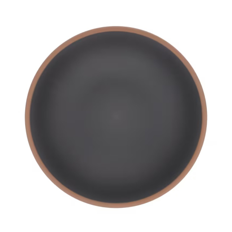Vue du dessus d’un bol foncé avec bord contrasté, présenté sans marquage visible sur le contenant.